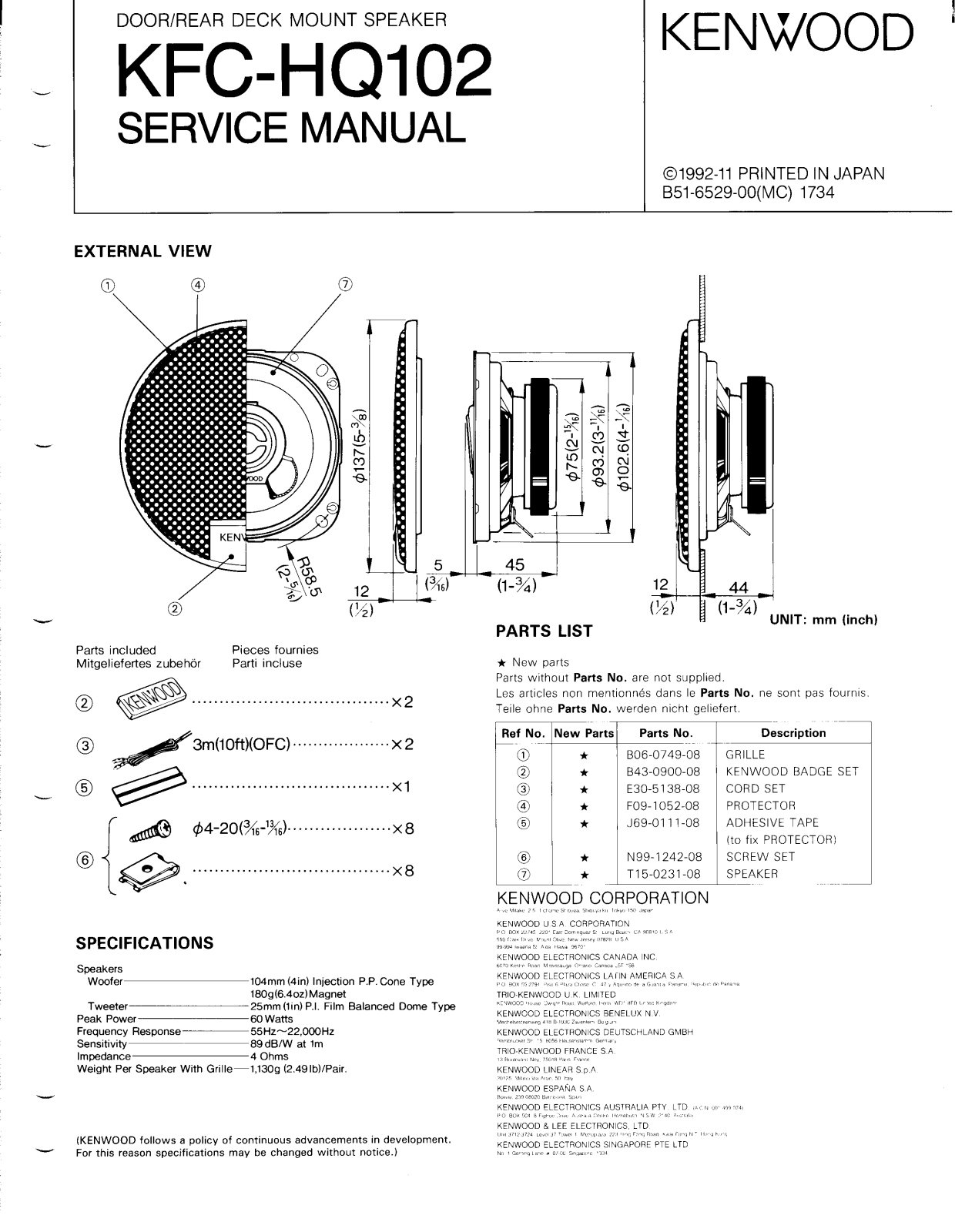 Kenwood KFC-HQ102 Service Manual