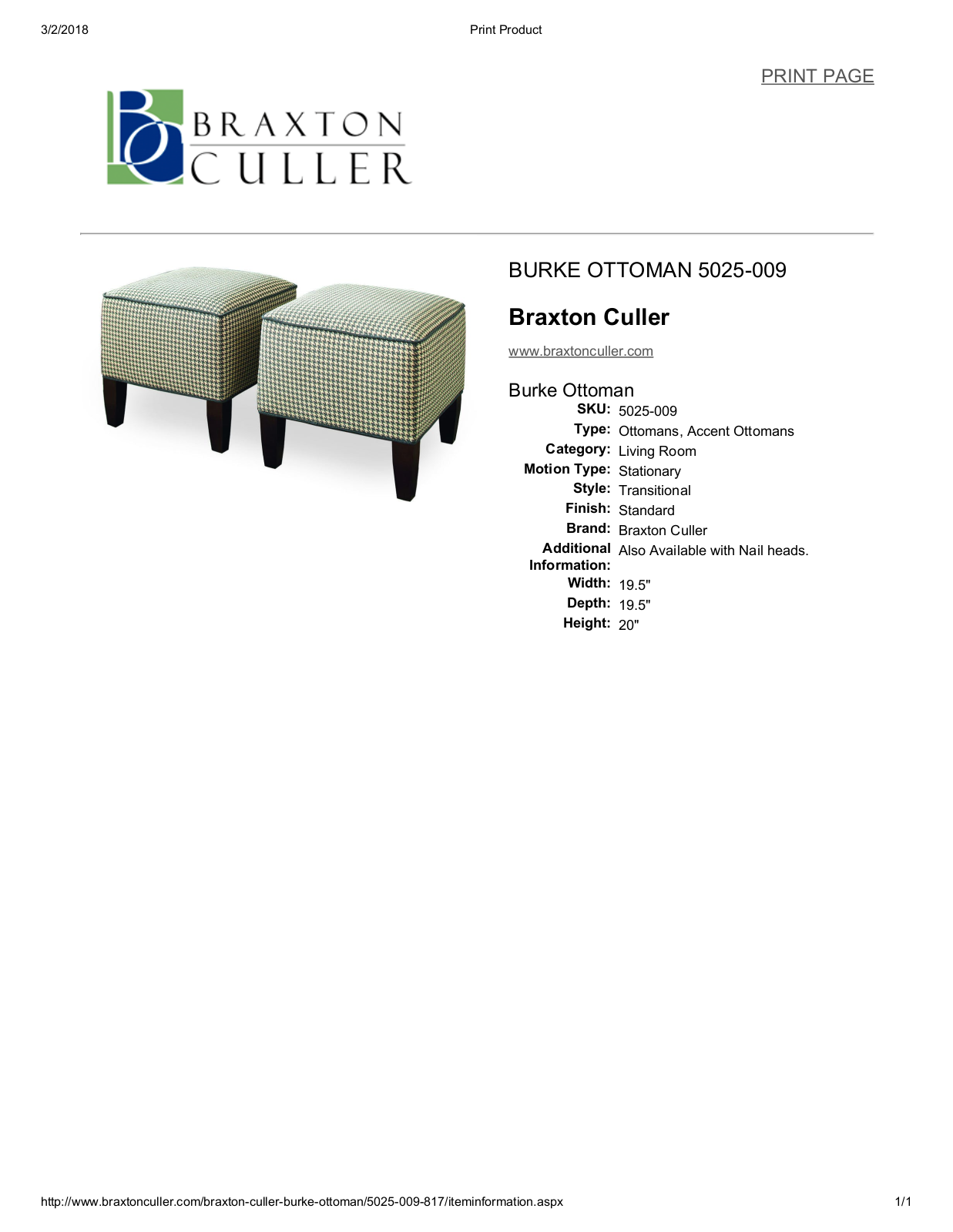 Braxton Culler BXCL1675 Specifications - ManualMachine.com