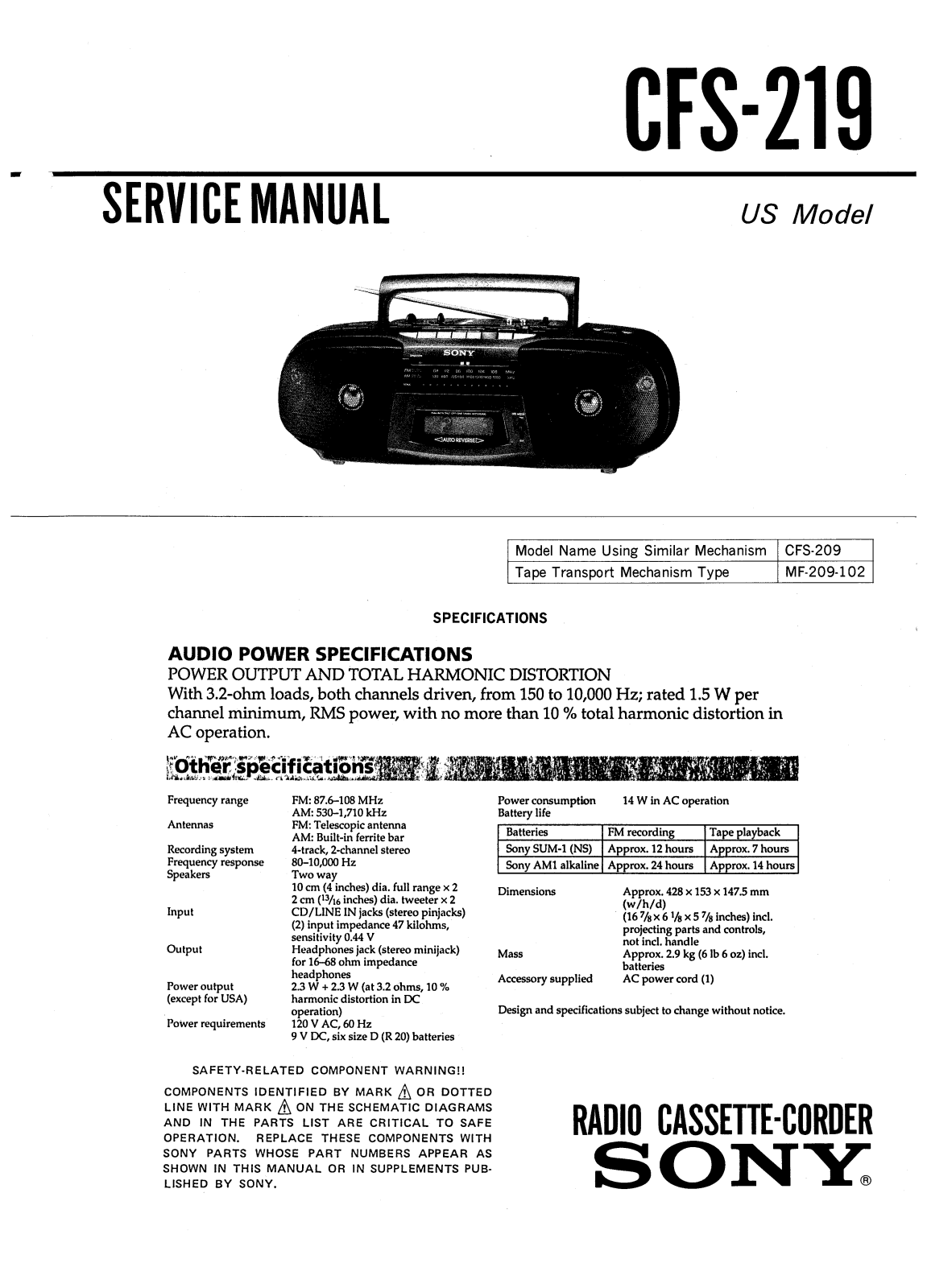 Sony CFS-219 Service manual