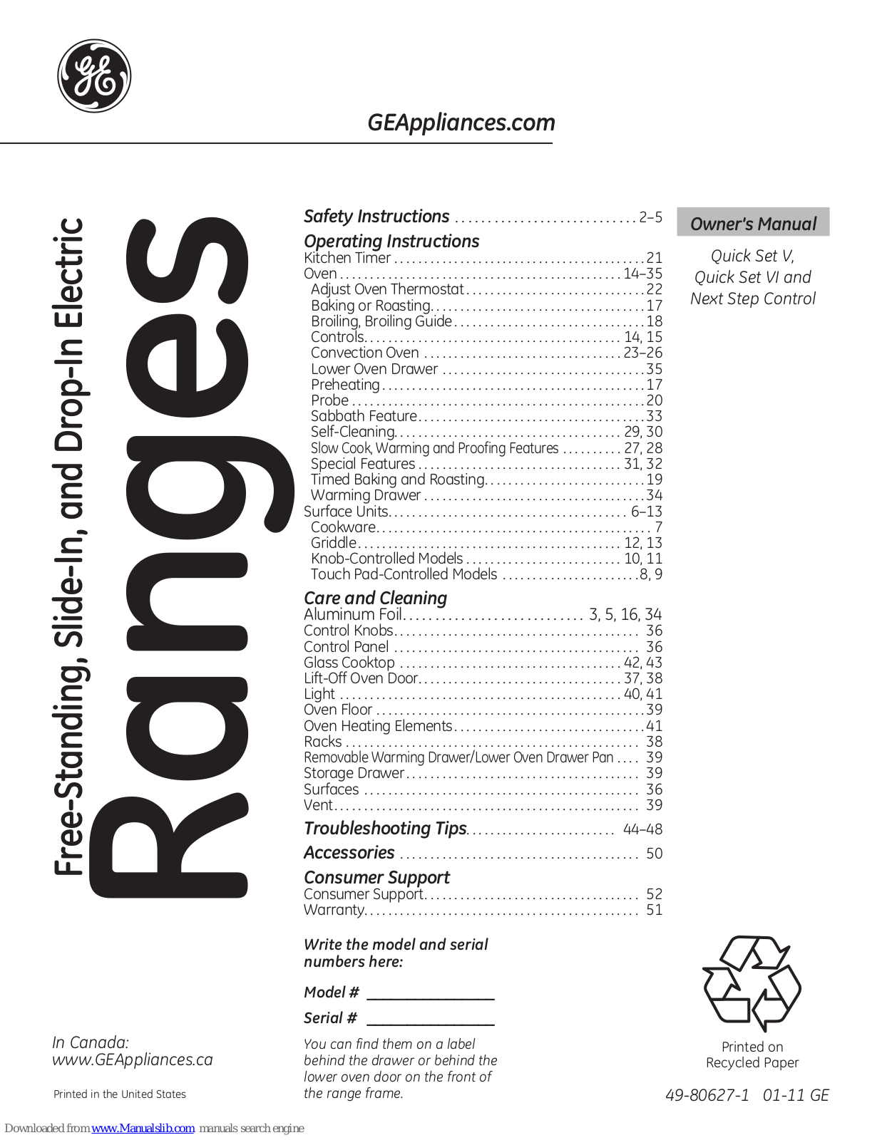 GE PB975TP, PB975DPBB, PB978SPSS, PB970TPWW, PB975SPSS User Manual