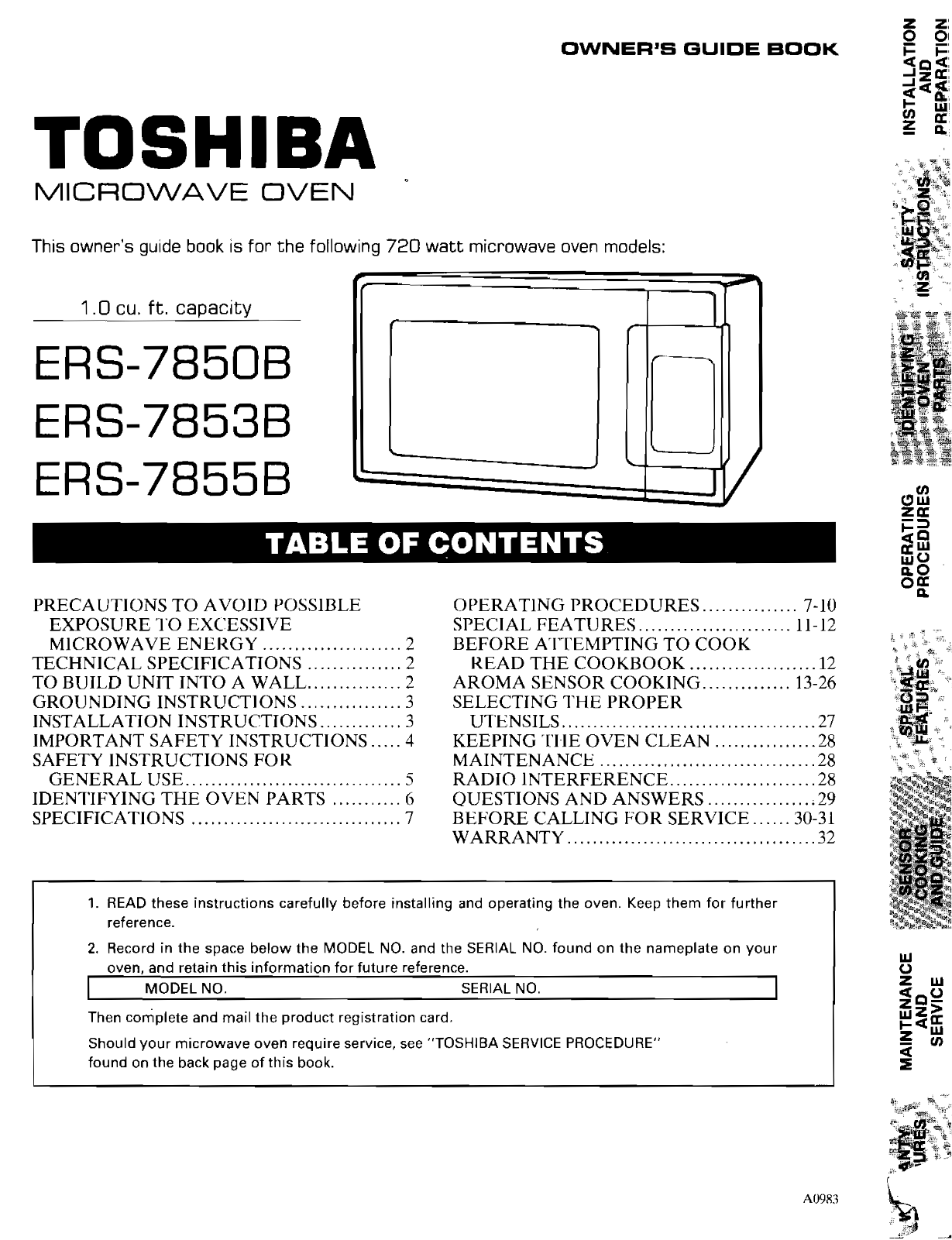 Toshiba ERS-7853B, ERS-7850B, ERS-7855B Manual