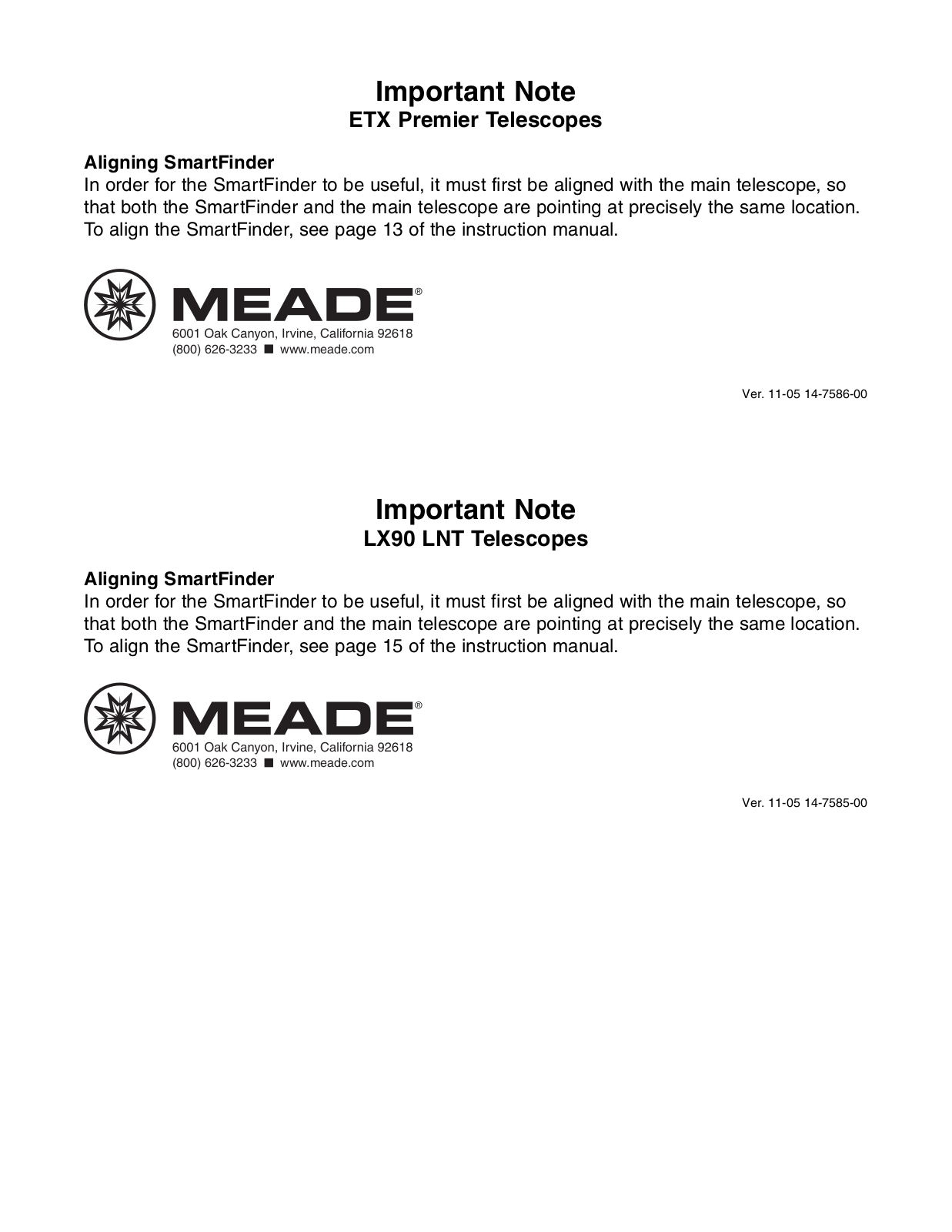 Meade LX90 Addendum