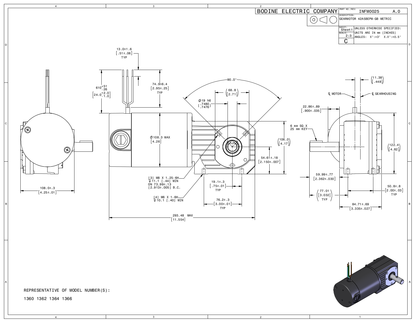 Bodine 1360, 1362, 1364, 1366 Reference Drawing