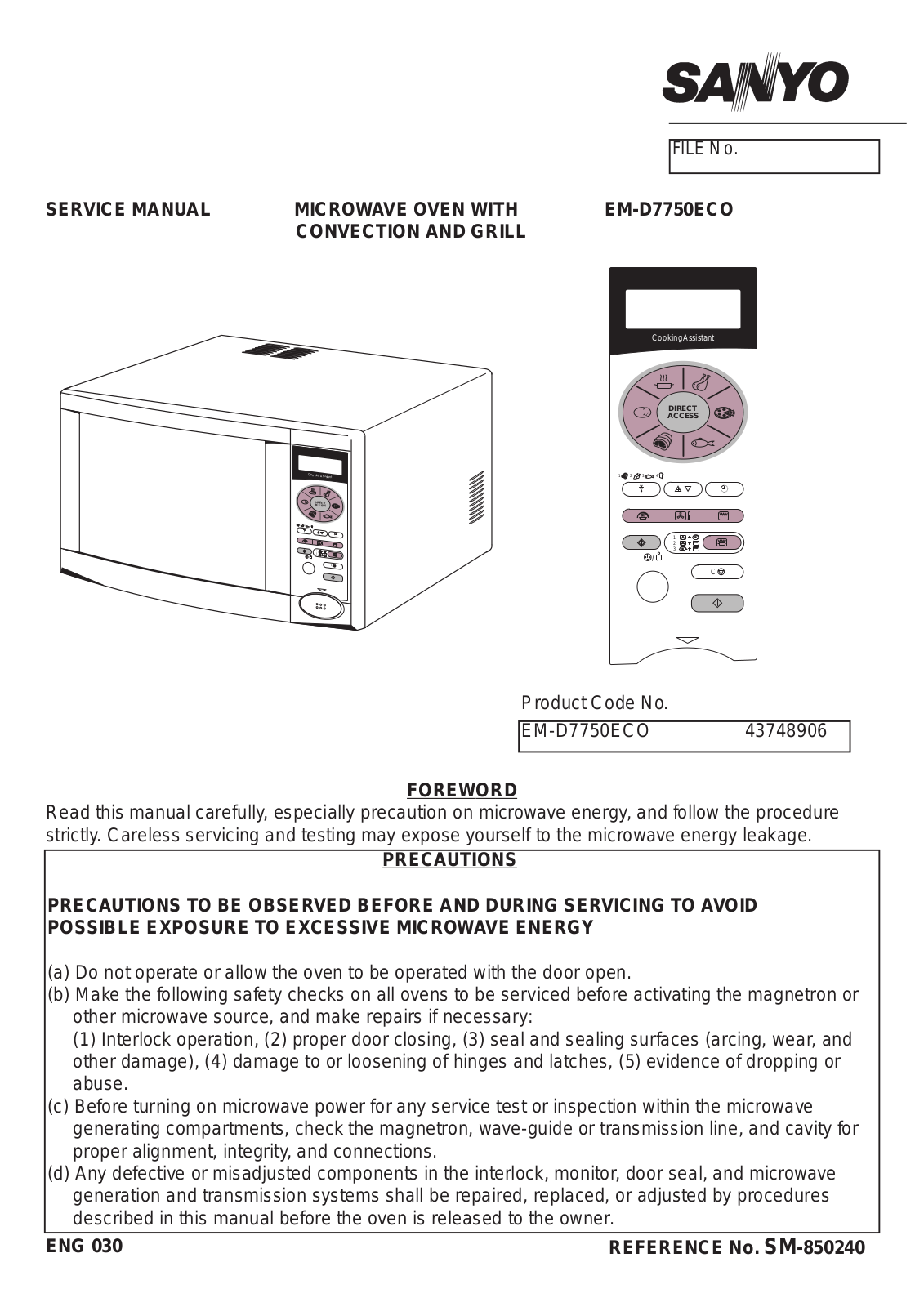 Sanyo EM-D7750ECO Service Manual