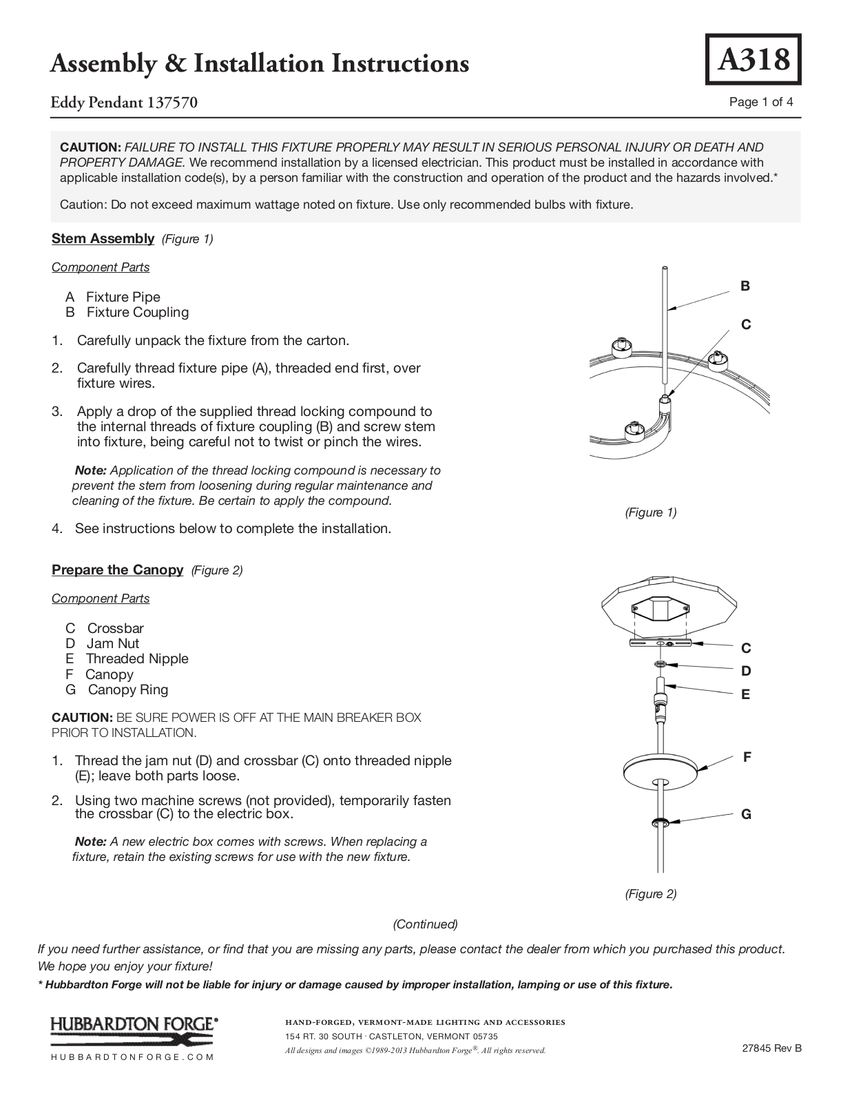 Hubbardton Forge 137570 User Manual