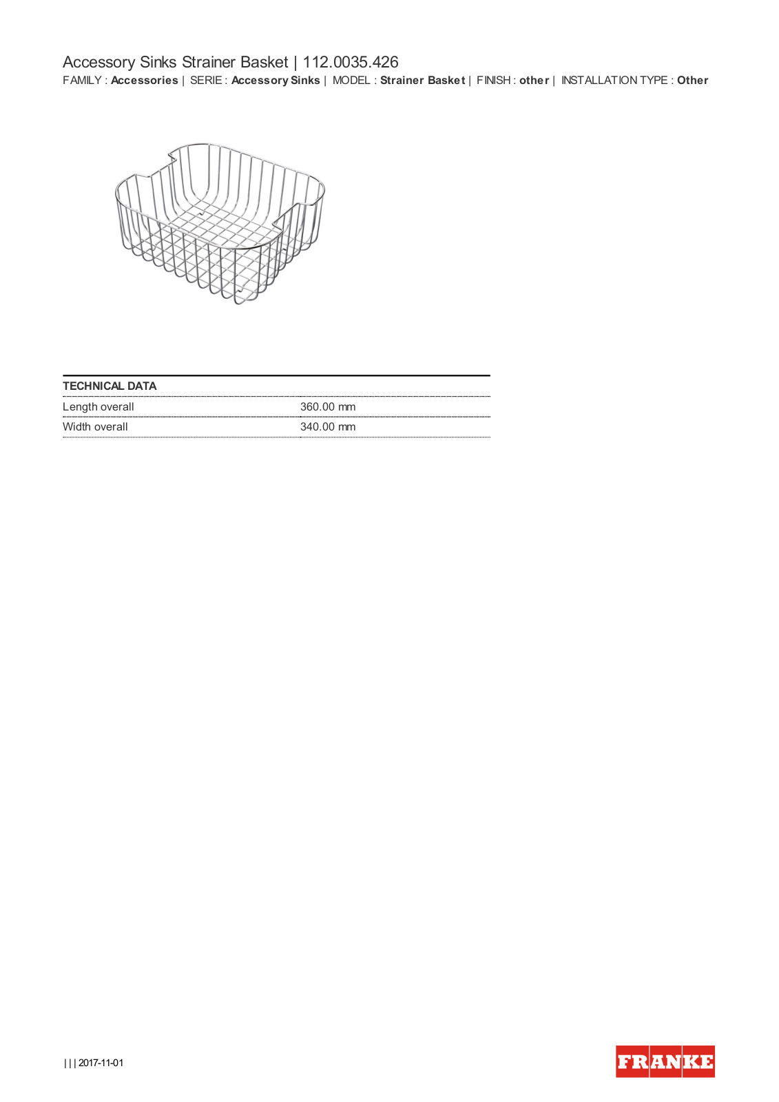 Franke DB426 Specifications Sheet