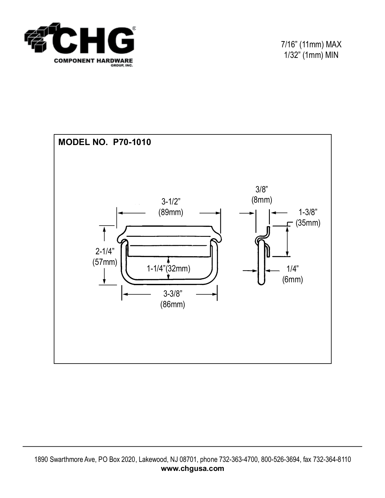 Component Hardware P70-1010 User Manual