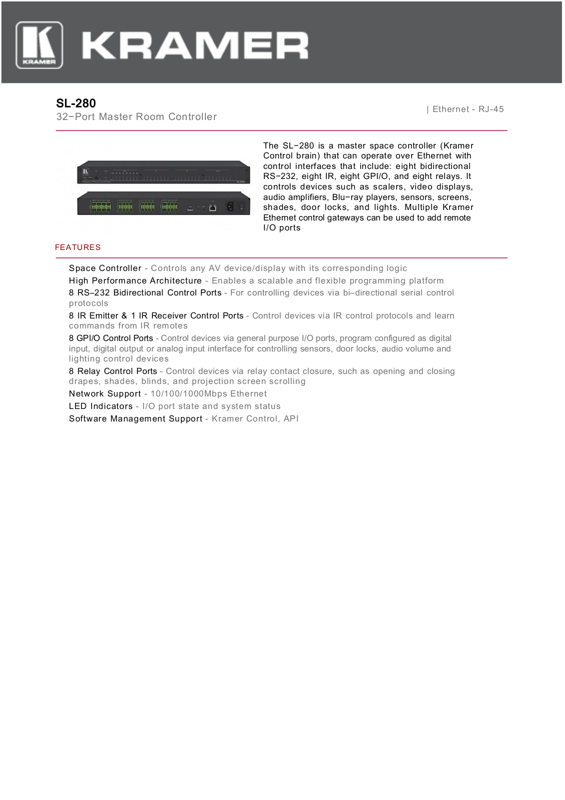 Kramer SL-280/110V Datasheet