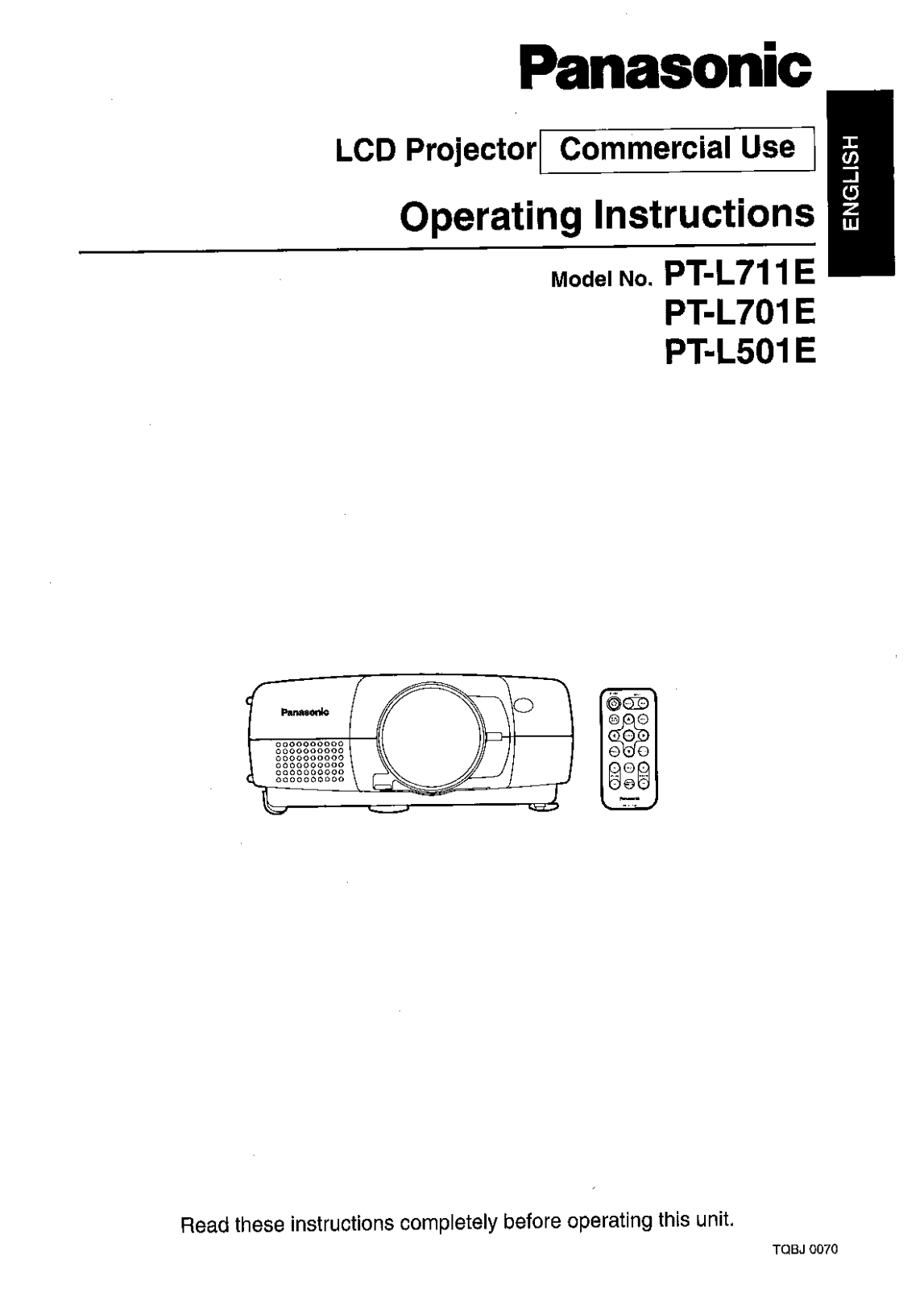 Panasonic PT-L711E User Manual