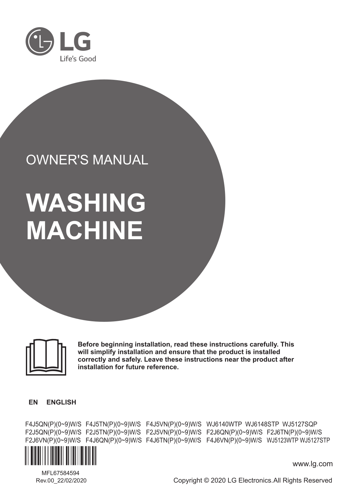 LG F4J5TNP7S Owner’s Manual