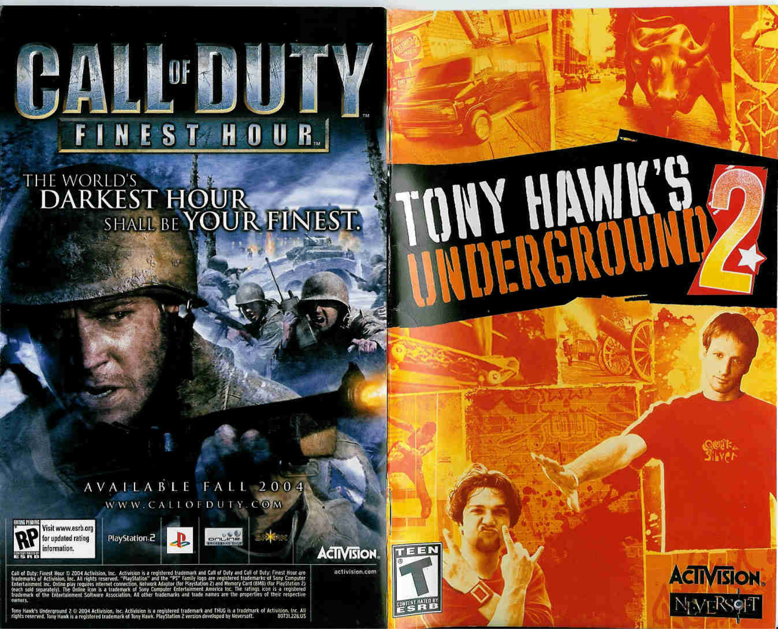 Games PS2 TONY HAWK-UNDERGROUND 2 User Manual
