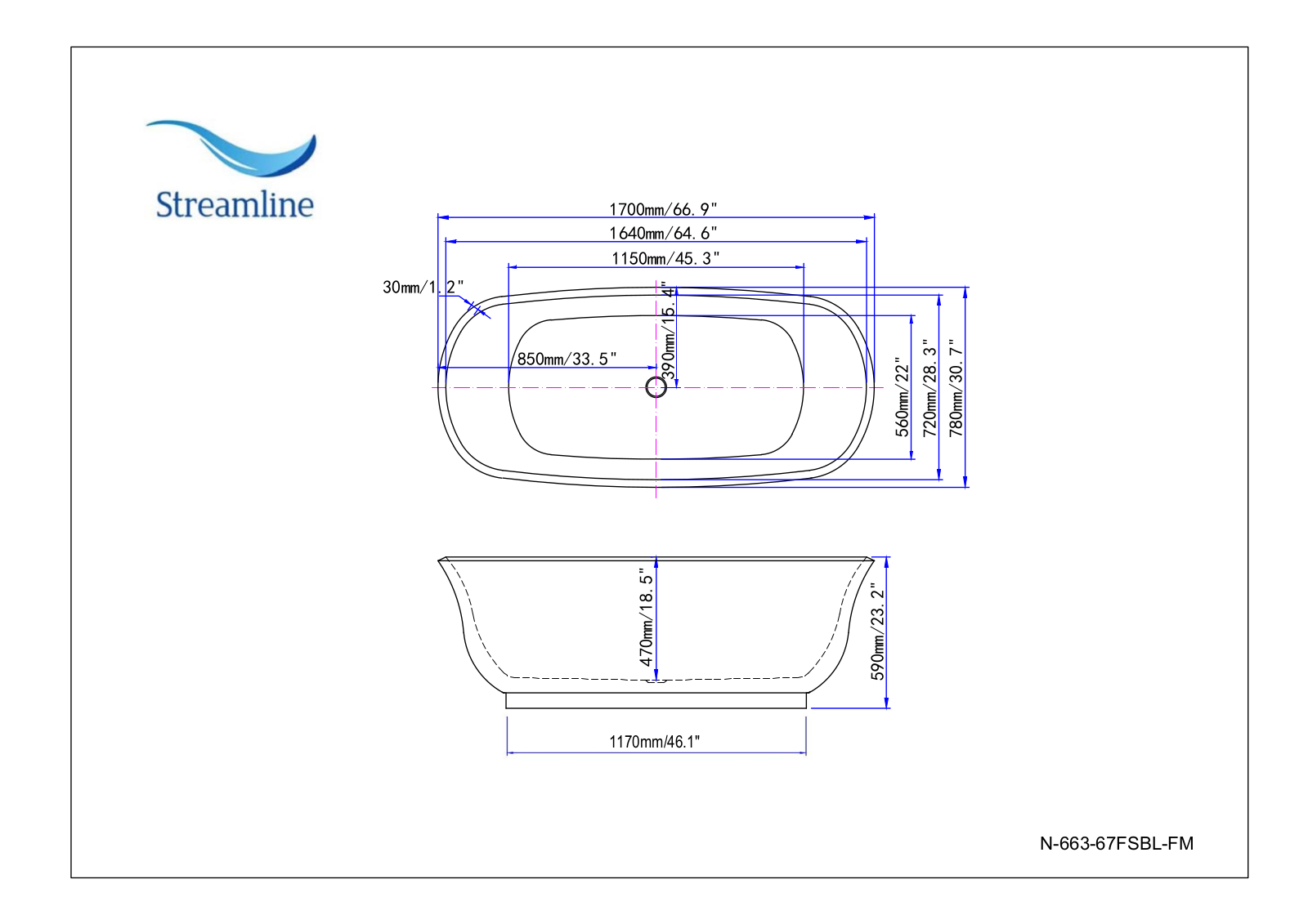 Streamline Bath SLBH6213 Dimensions - ManualMachine.com
