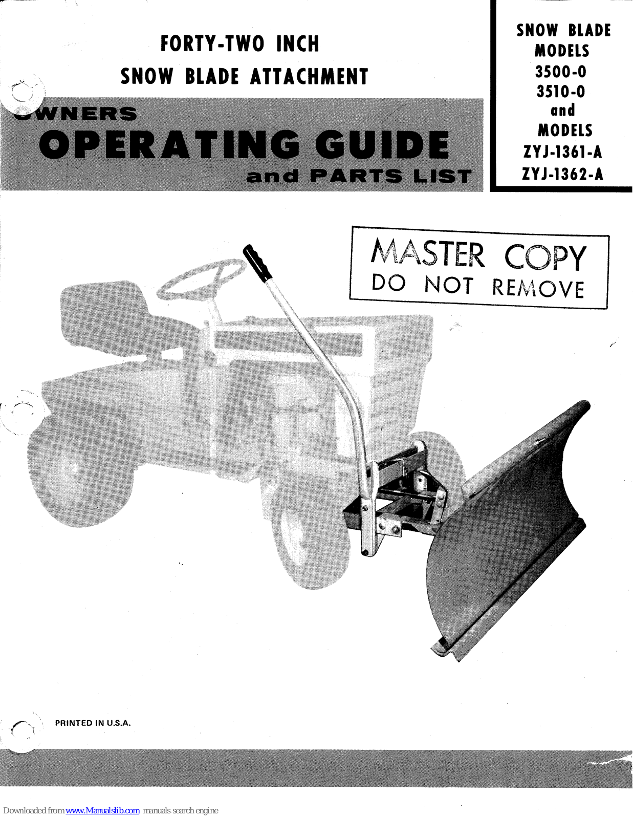 Yard-Man ZYJ-1361-A, 3500-0, ZYJ-1362-A, 3510-0 Owners Operating Manual And Parts List