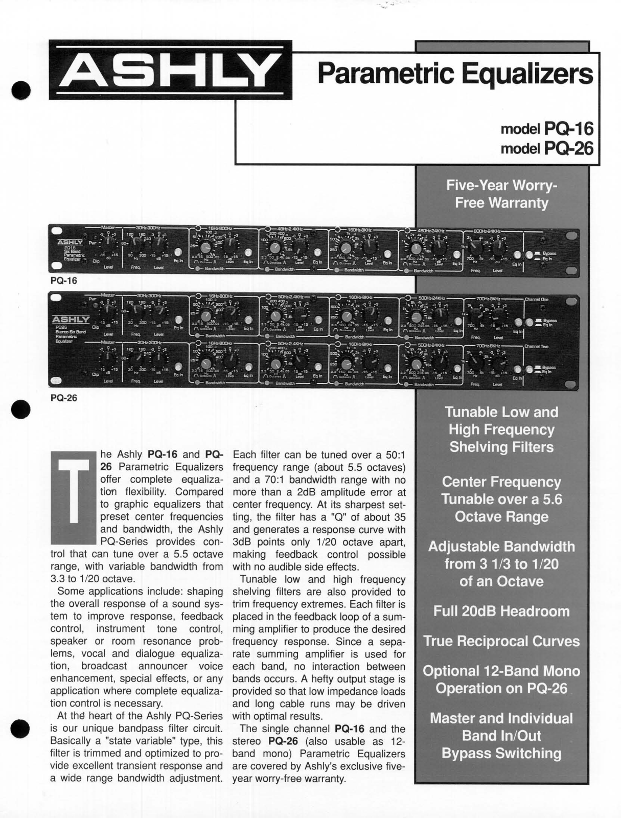 Ashly PQ-16, PQ-26 User Manual