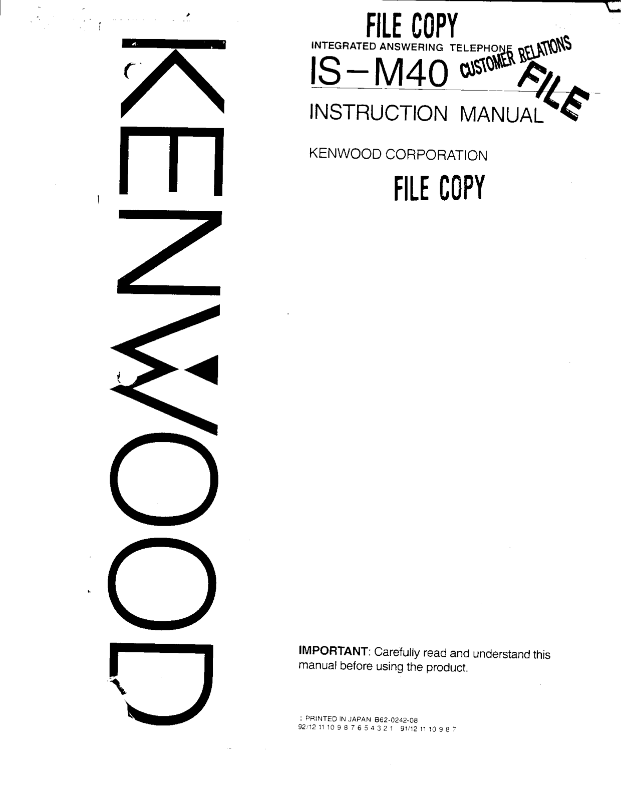 Kenwood IS-M40 Owner's Manual