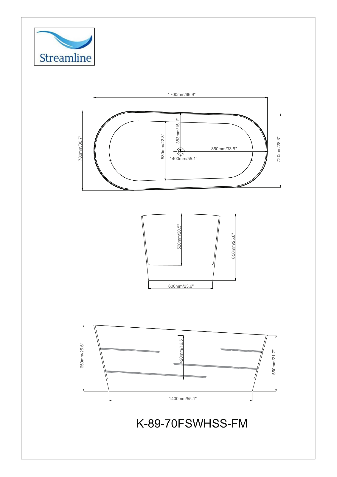 Streamline Bath SLBH2056 Dimensions - ManualMachine.com