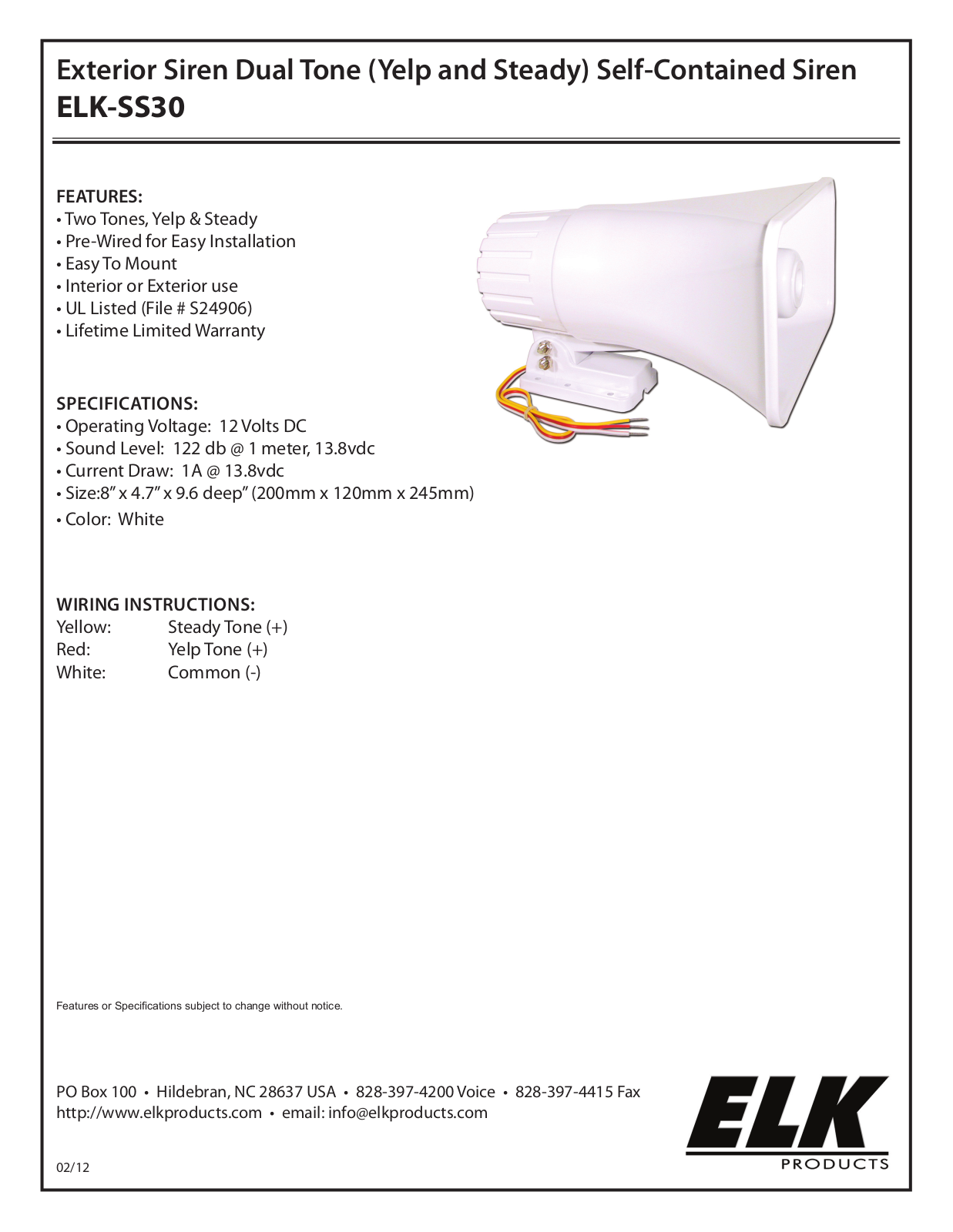 ELK SS30 Specsheet