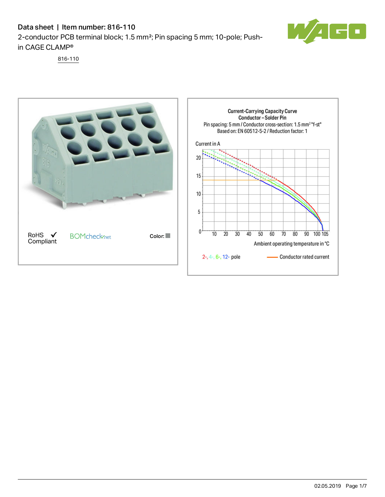 Wago 816-110 Data Sheet