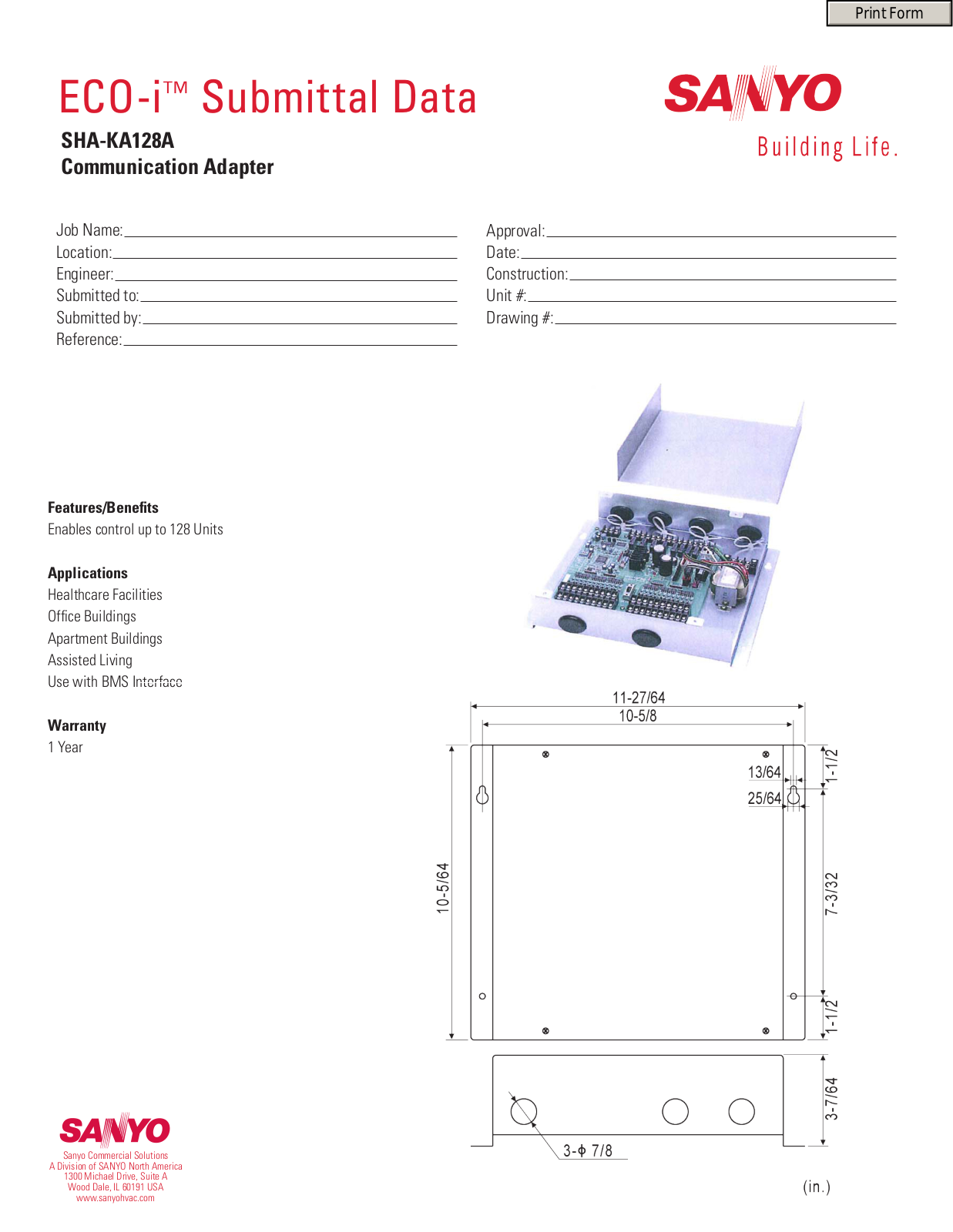 Sanyo SHA-KA128A User Manual