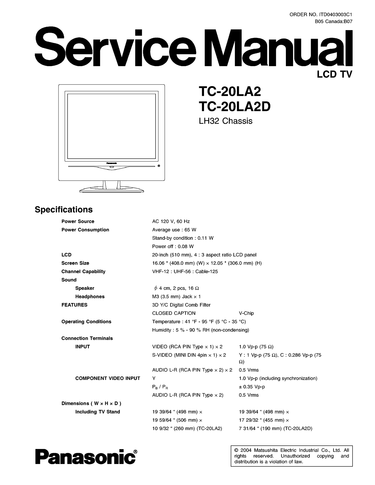 Panasonic TC20AL2 Schematic