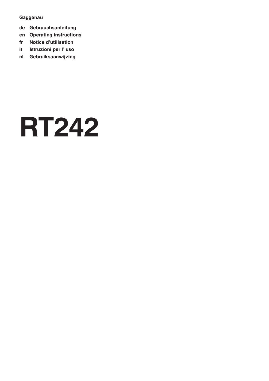 GAGGENAU RT 242 User Manual