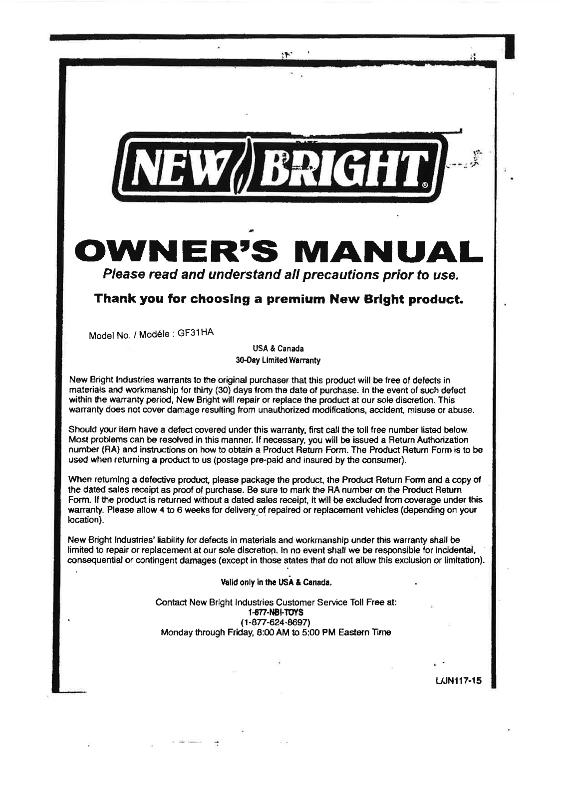 New Bright Co GF31HA User Manual