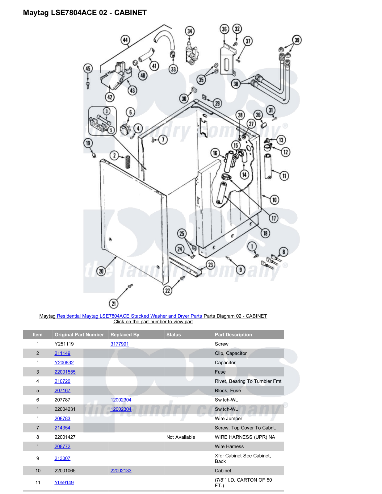 Maytag LSE7804ACE Stacked and Parts Diagram