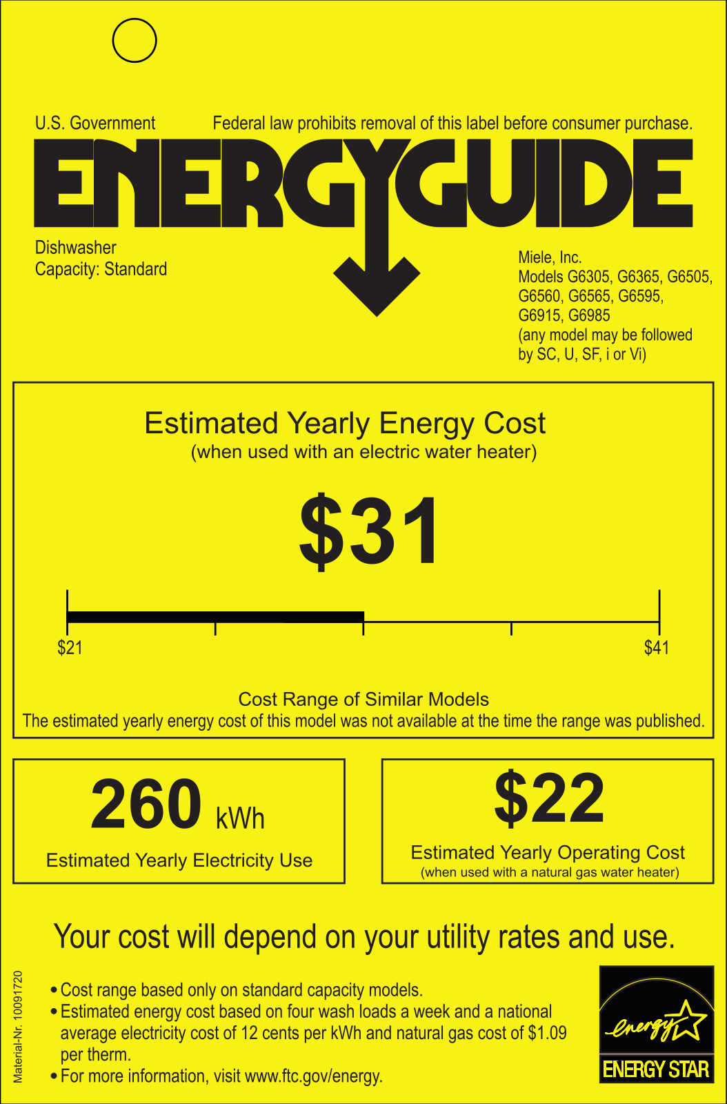 Miele G 6915 SCi, G 6985 SCVi, G 6505 SCi, G 6560 SCVi, G 6595 SCVi Energy Guide