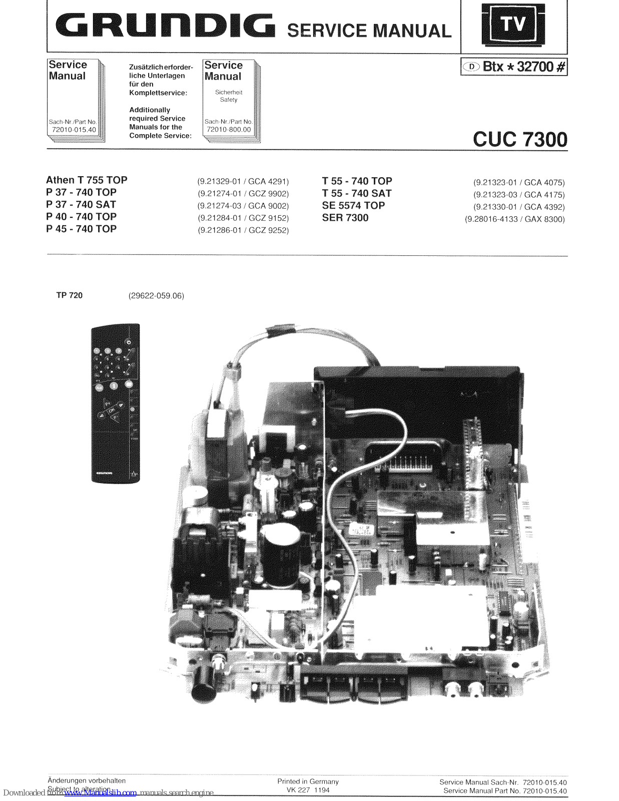 Grundig Athen T 755 TOP, P37-740 SAT, P37-740 TOP, P40-740 TOP, P45-740 TOP Service Manual