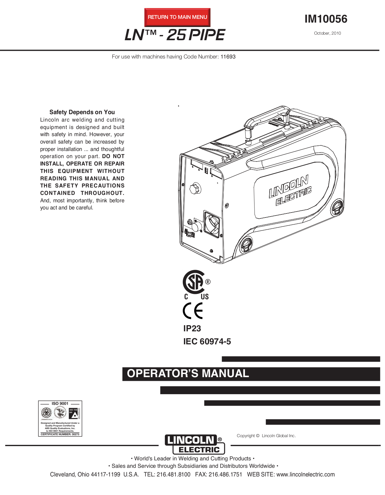 Lincoln Electric LN- 25 PIPE User Manual