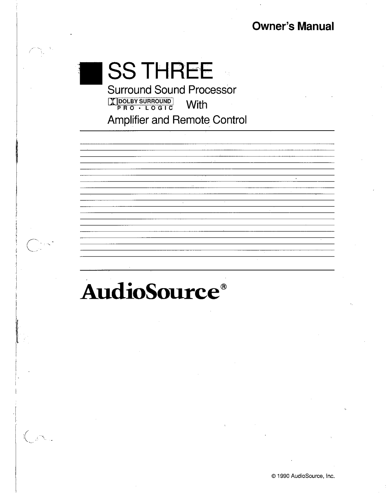 AudioSource SS THREE User Manual