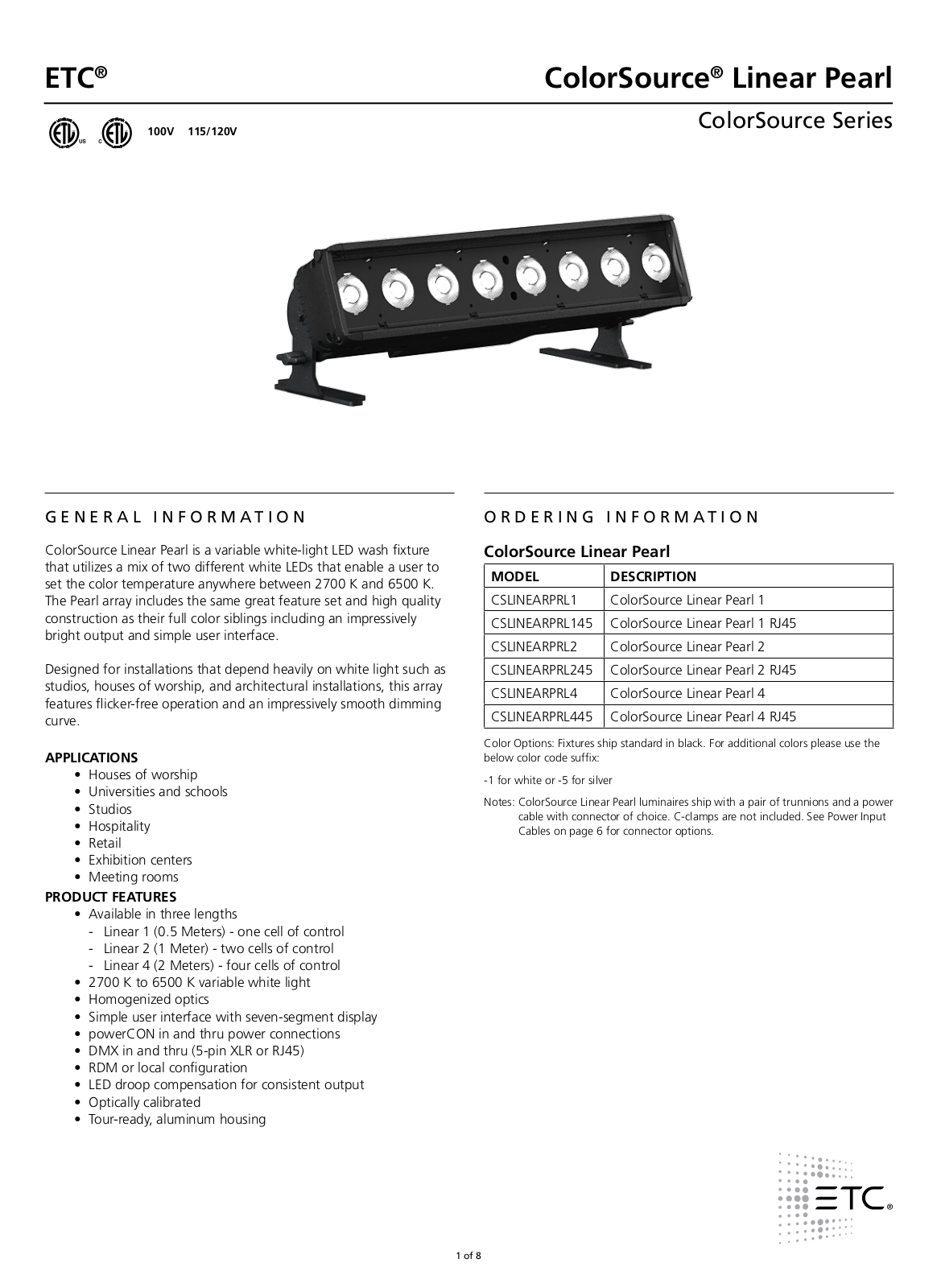 ETC ColorSource Linear Pearl 2 Data Sheet