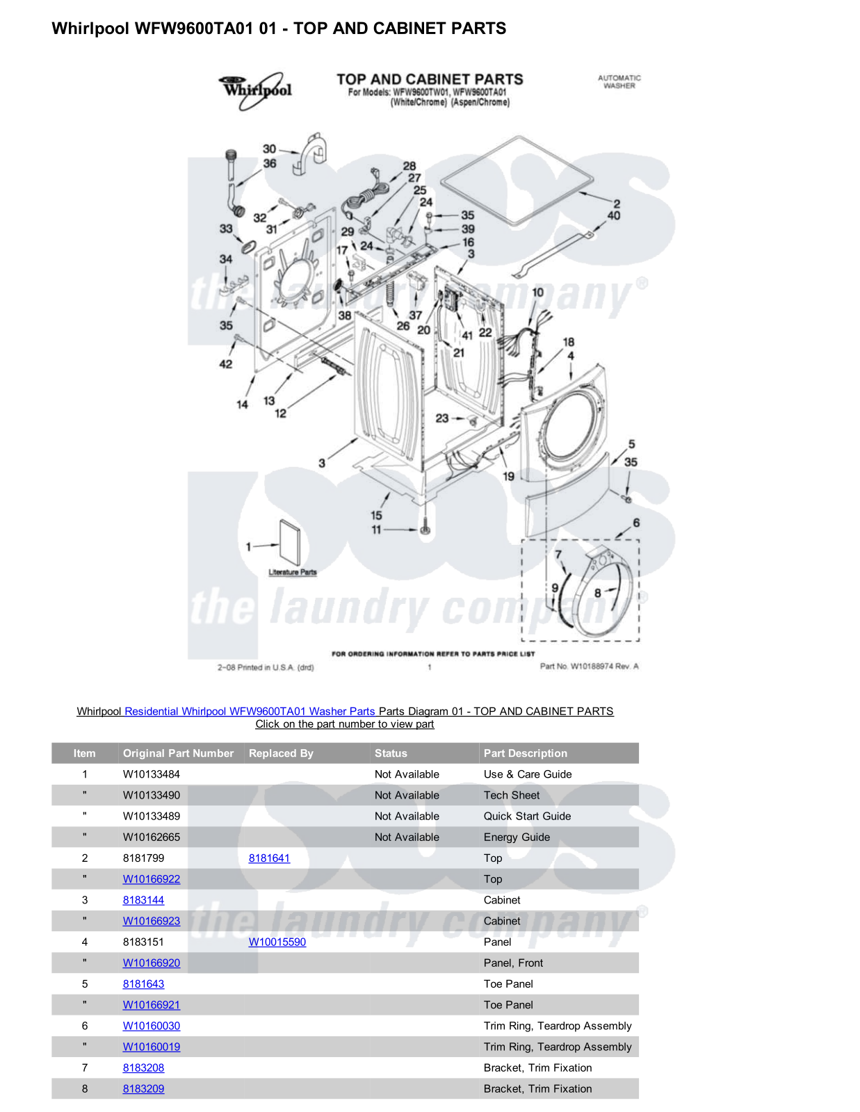 Whirlpool WFW9600TA01 Parts Diagram