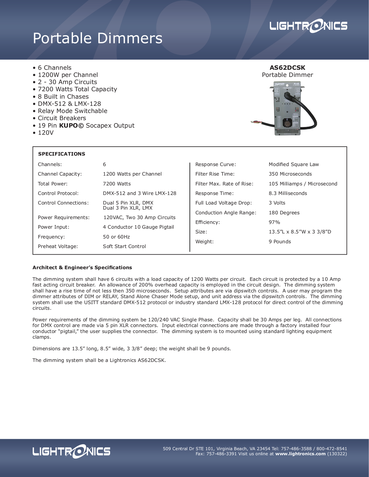 Lightronics AS62DCSK User Manual