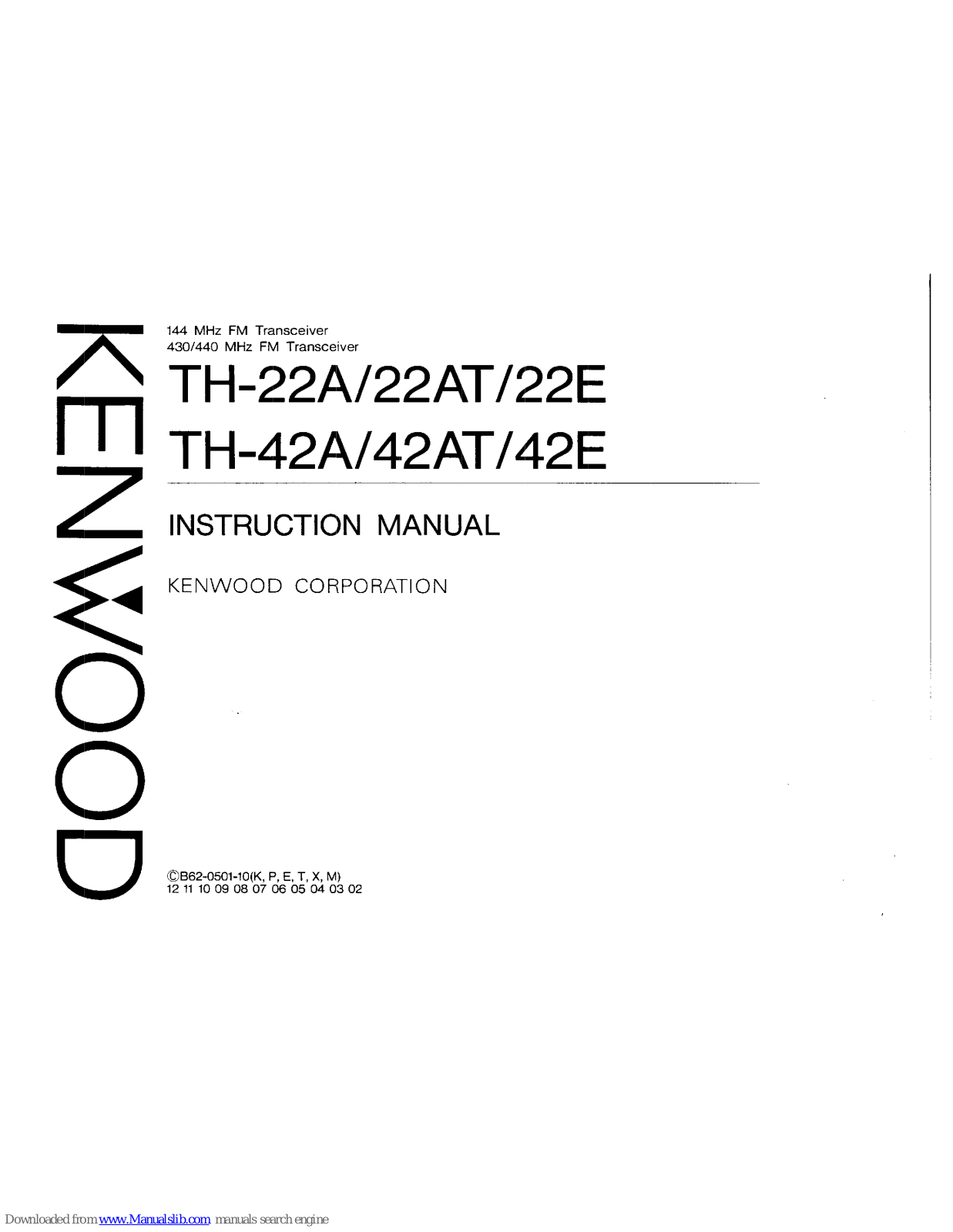 Kenwood TH-42E, TH-22E, TH-42A, TH-42AT, TH-42A/42AT/42E Instruction Manual