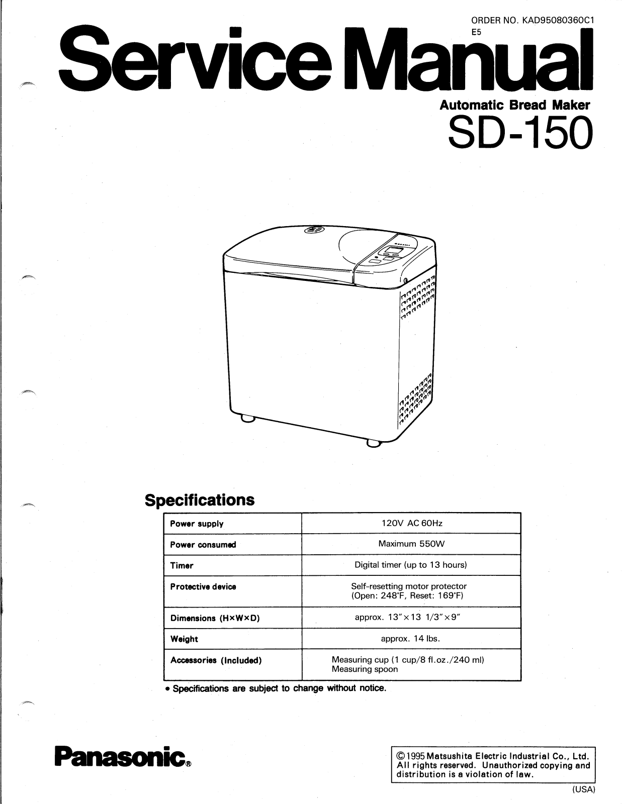 Panasonic sd-150 Operation Manual