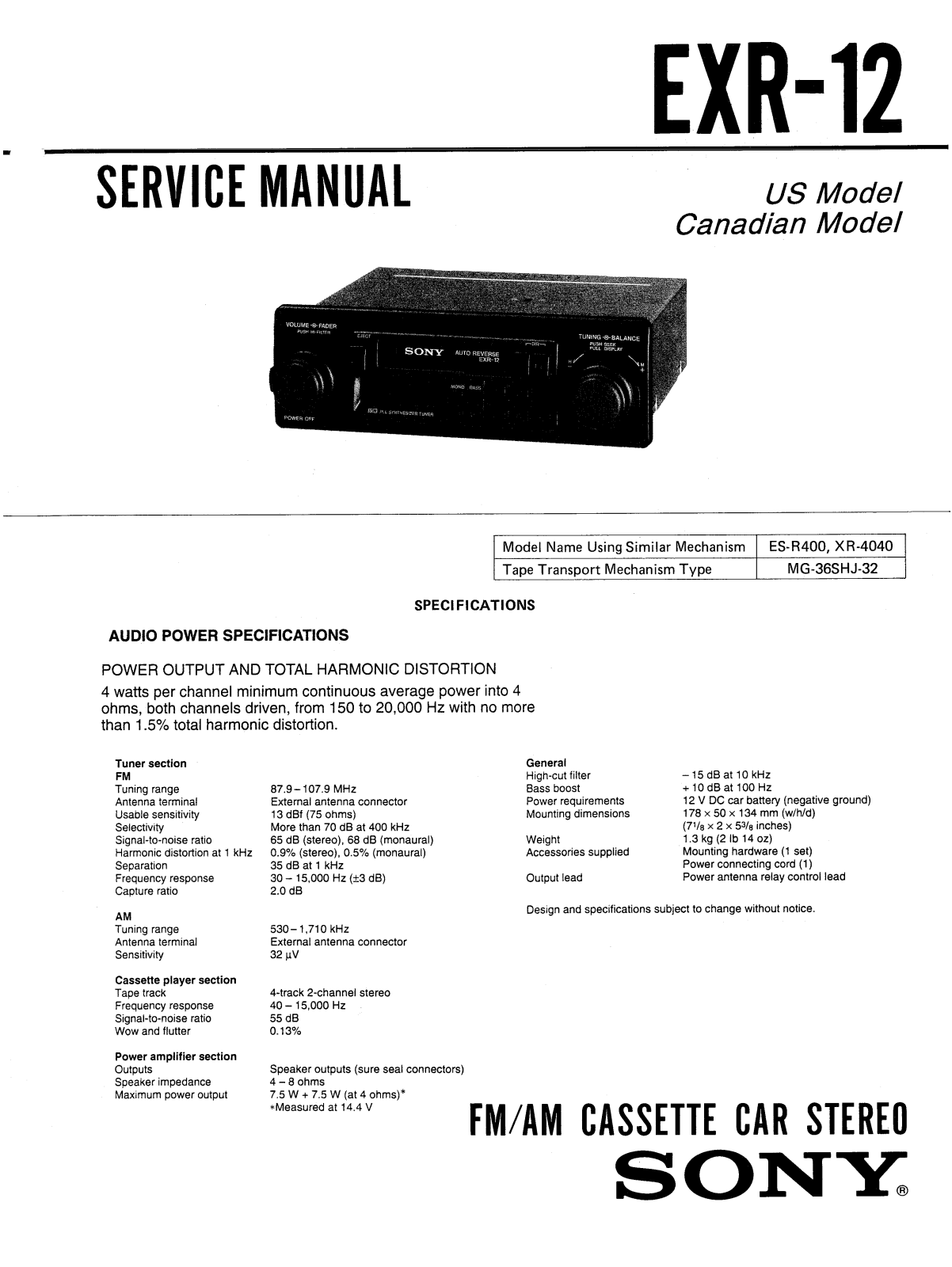 Sony EXR-12 Service manual