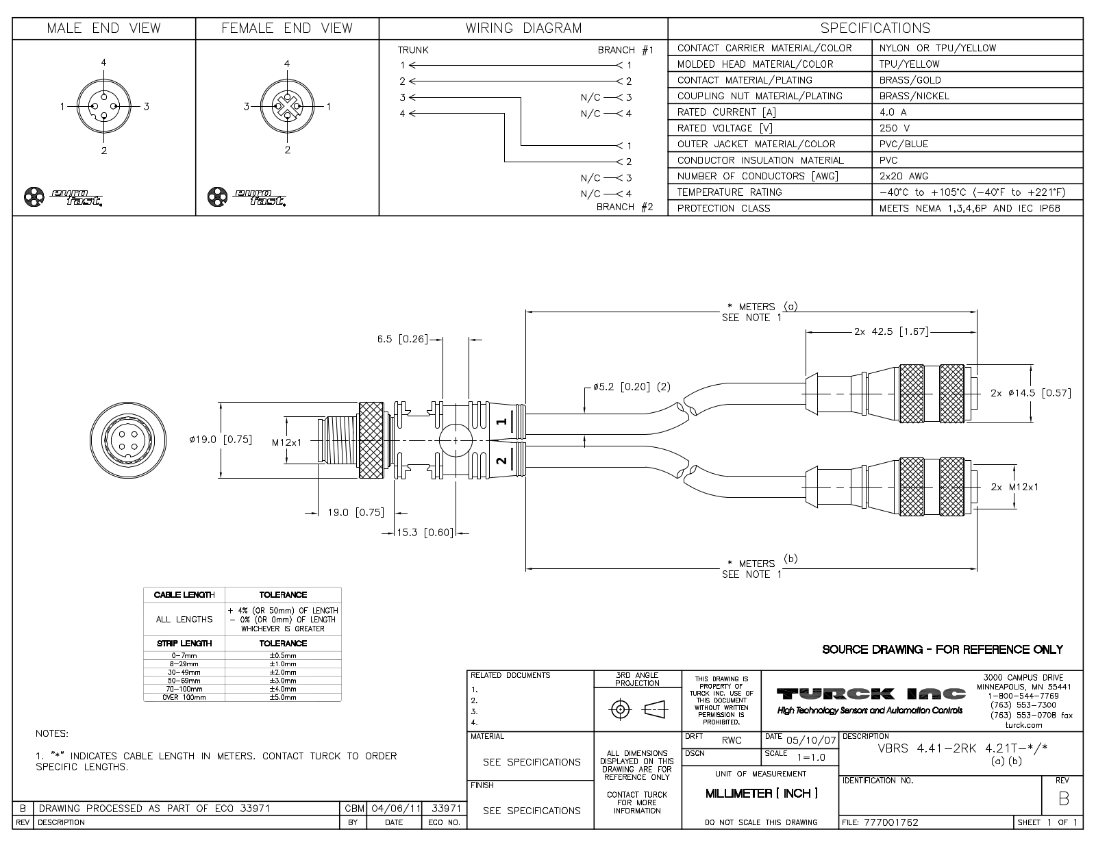 Turck VBRS4.41-2RK4.21T-0.2/0.2 Specification Sheet