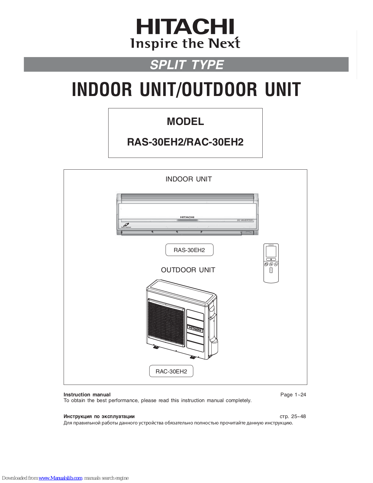 Hitachi RAS-30EH2, RAC-30EH2 Instruciton Manual