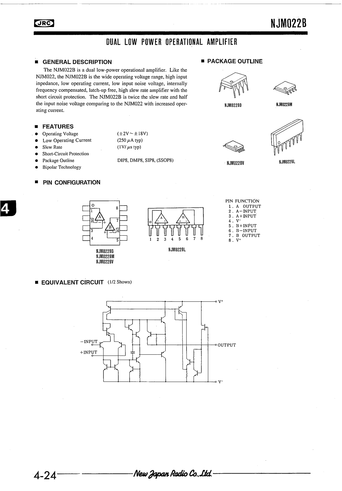 JRC NJM022BD, NJM022BV, NJM022BM, NJM022BL Datasheet