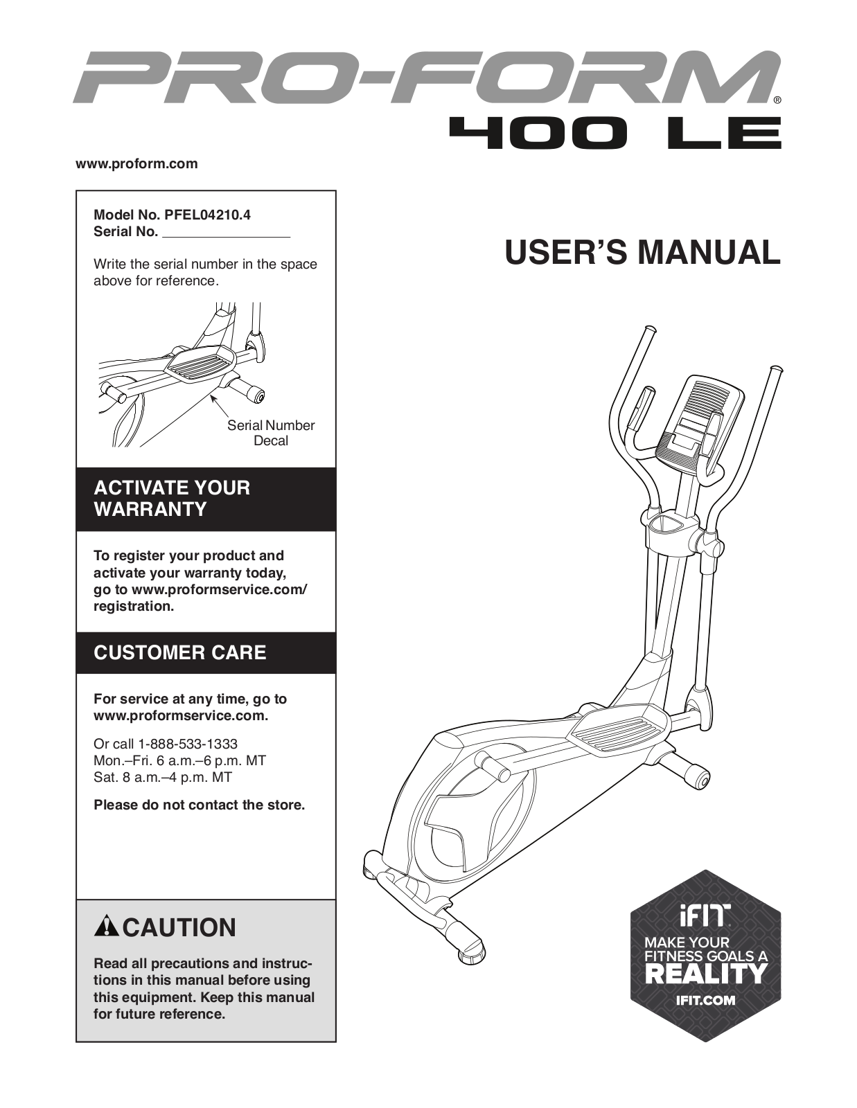 ProForm PFEL042104, 400 LE User Manual