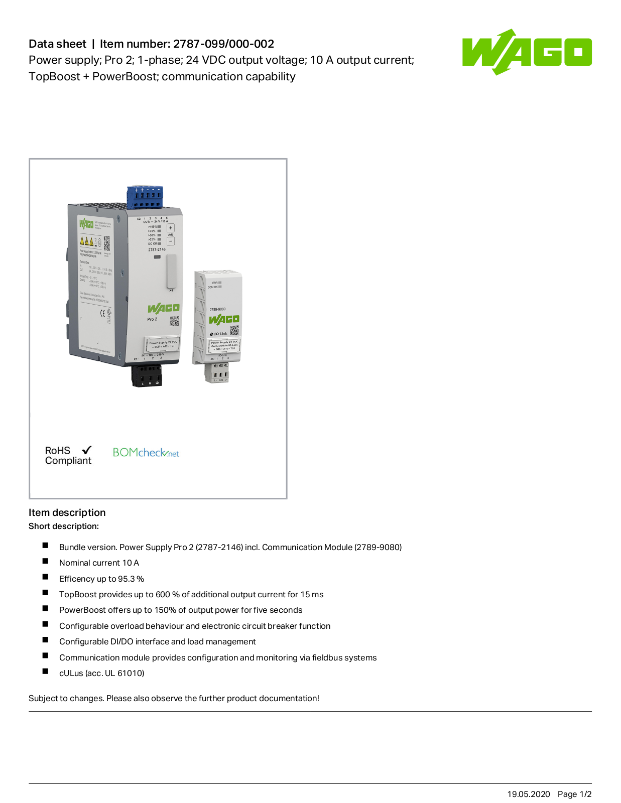 Wago 2787-099/000-002 Data Sheet