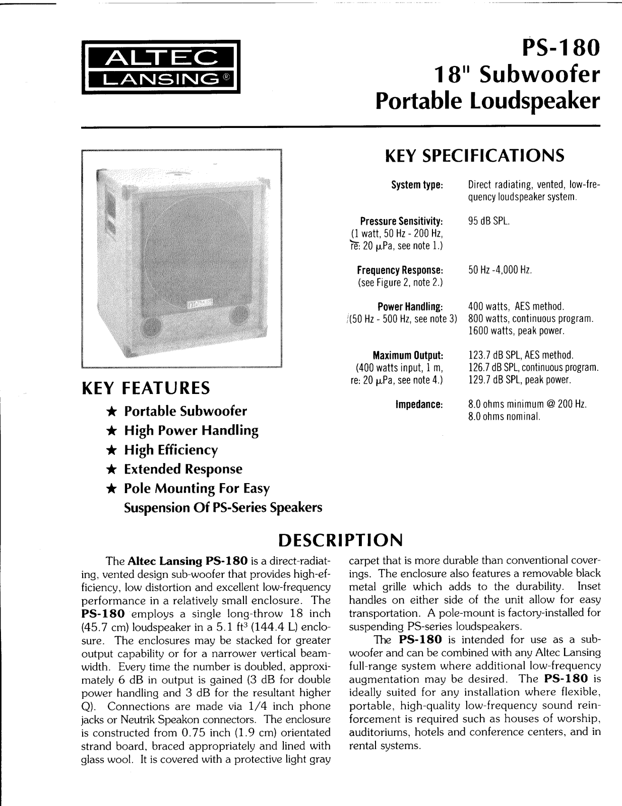 Altec Lansing PS-180 User Manual