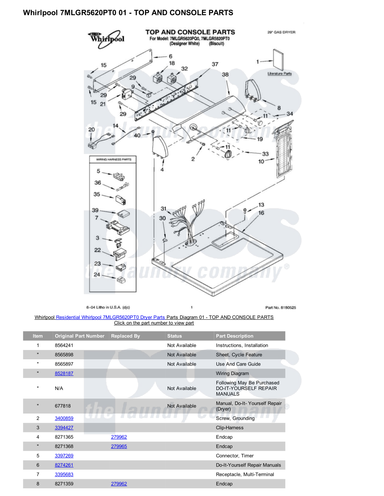 Whirlpool 7MLGR5620PT0 Parts Diagram