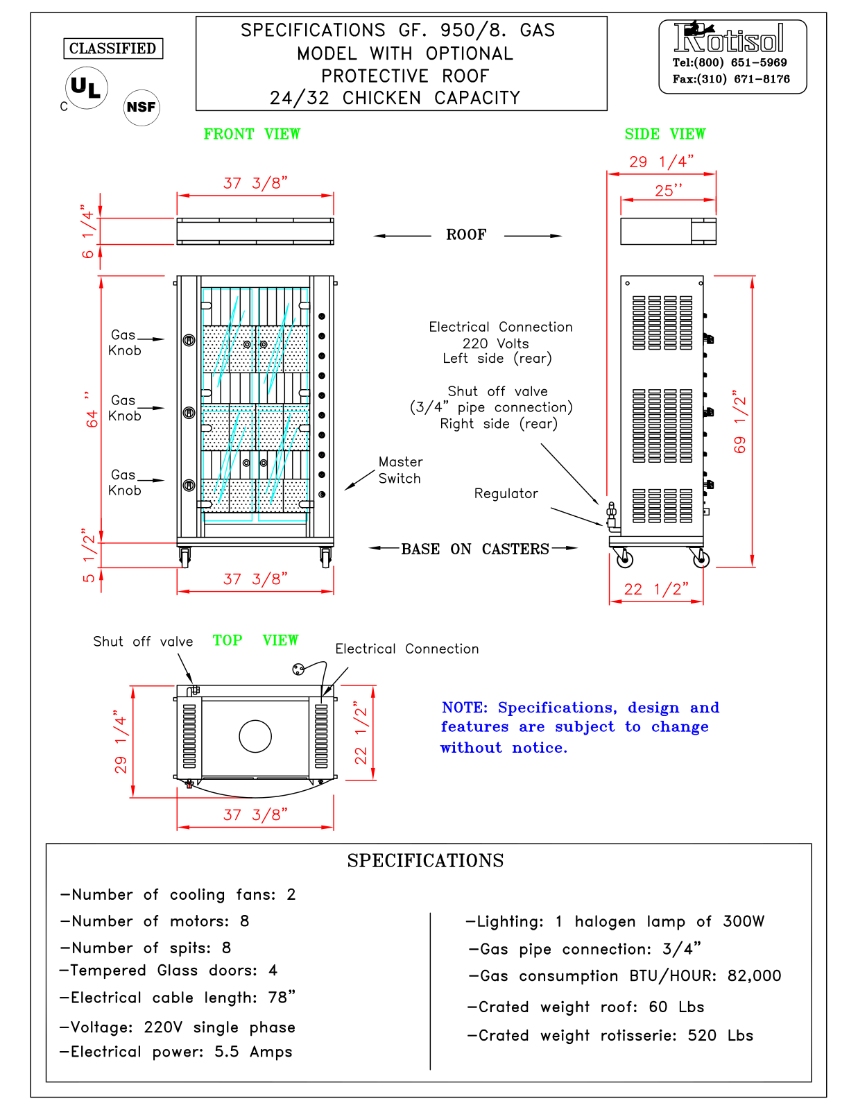 Rotisol GF 950-8, spb958cbc-m Specifications