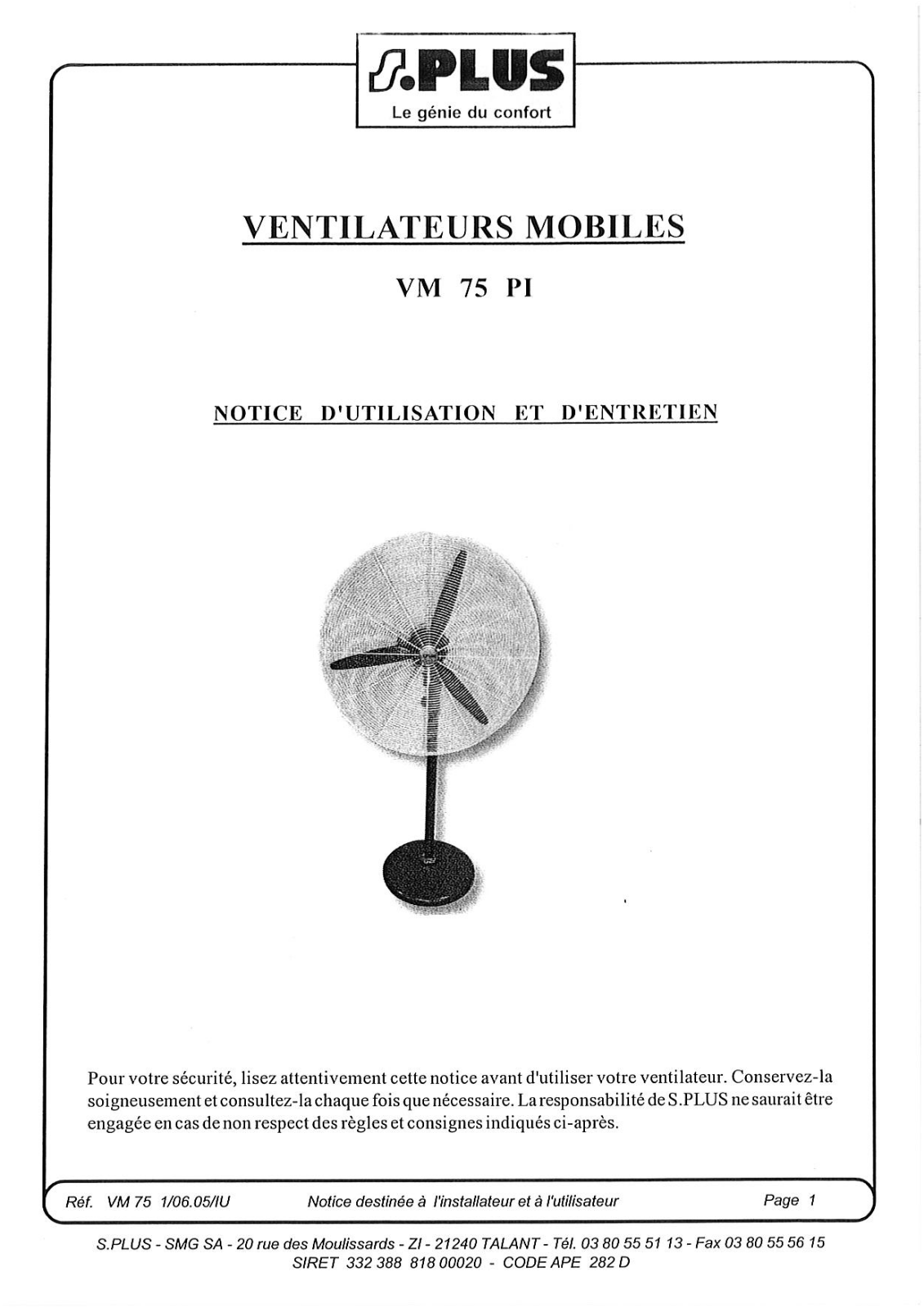 S.PLUS VM 75 PI User Manual