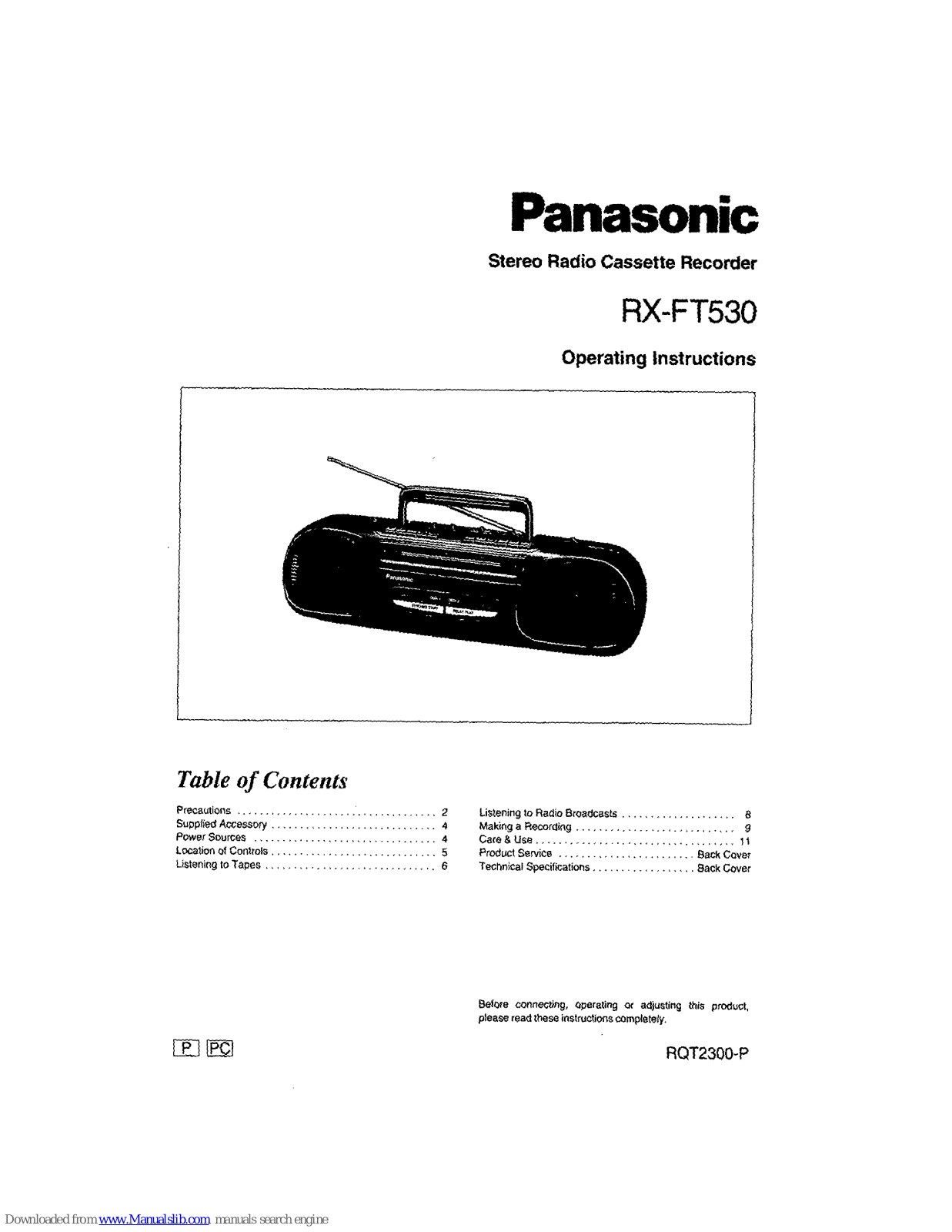 Panasonic RX-FT530A Operating Instructions Manual