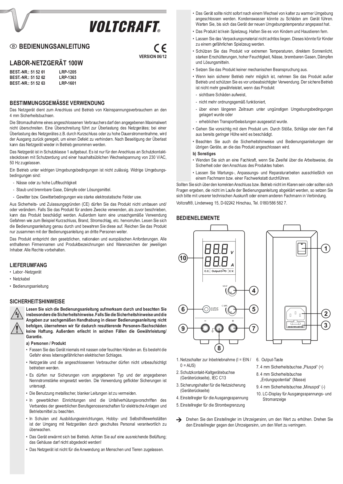 VOLTCRAFT LRP-1205, LRP-1363, LRP-1601 Operation Manual