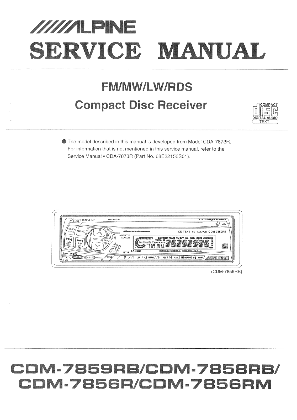 ALPINE CDM-7856R, CDM-7856RM, CDM-7858RB, CDM-7859RB Service Manual