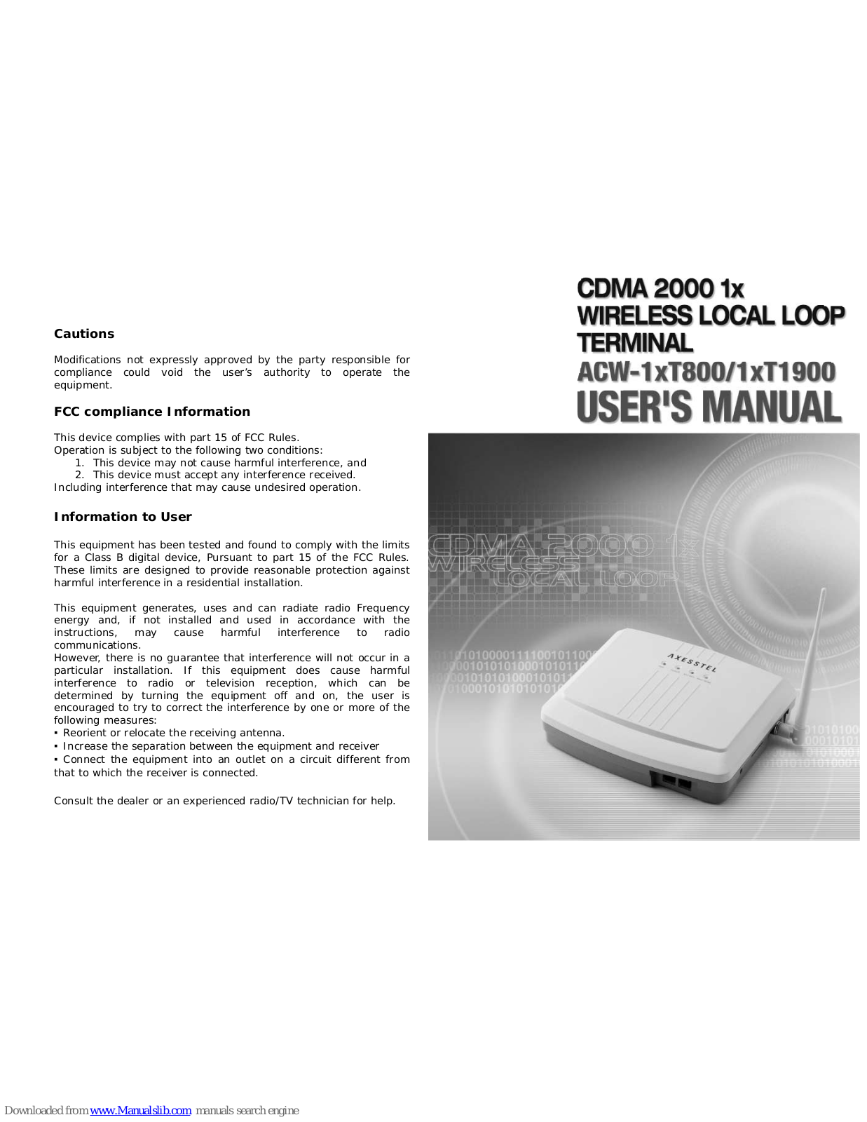 Axesstel ACW-1xT800, ACW-1xT1900 User Manual